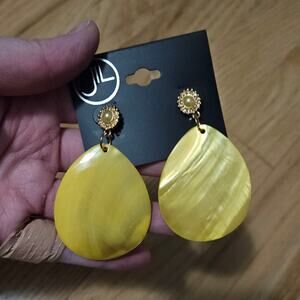 Yellow Shell w/ Floral Faux Pearl Drop Earrings by JIL ~ Statement ~ Bright